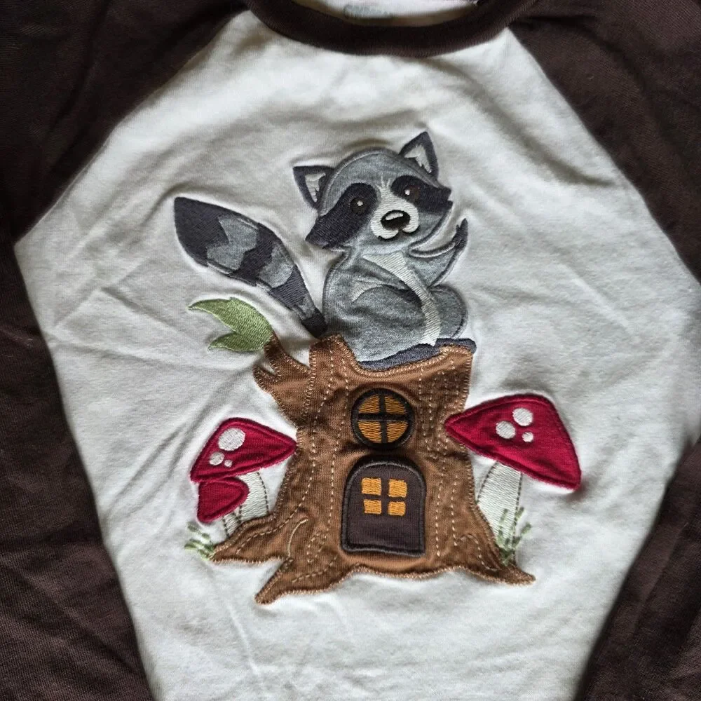 Gymboree 5T Boys Embroidered Raccoon Raglan Top - Enchanted Forest
